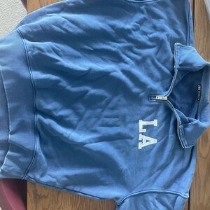 Zara Blue Ribbed Quarter-Zip Pullover